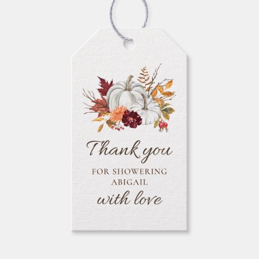 Herfst rustieke witte pompoen Baby shower Favor Ta Cadeaulabel (Voorkant)