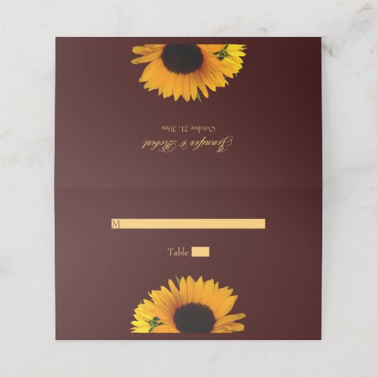 Herfst rustieke zonnebloem bruiloft plaatskaartje (Buitenkant ongevouwen)