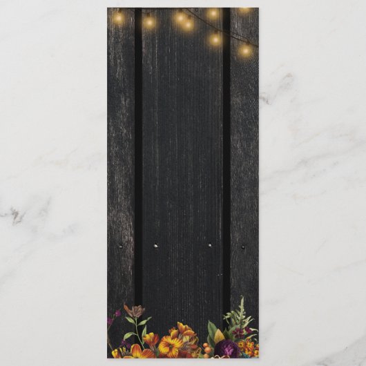 Herfst rustige floral chic elegant wood bruiloft menu (Achterkant)