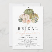 Herfst Sage Green en Peach Pumpkin Floral Bridal i Kaart (Voorkant)