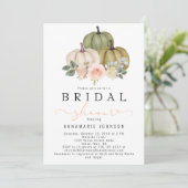 Herfst Sage Green en Peach Pumpkin Floral Bridal i Kaart (Staand voorkant)