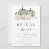 Herfst Sage Green en White Pumpkin Floral Bridal Kaart (Voorkant)