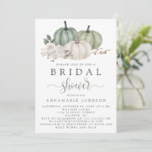 Herfst Sage Green en White Pumpkin Floral Bridal Kaart (Staand voorkant)