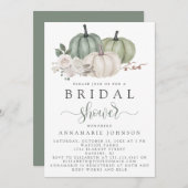 Herfst Sage Green en White Pumpkin Floral Bridal Kaart (Voorkant / Achterkant)
