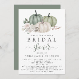 Herfst Sage Green en White Pumpkin Floral Bridal Kaart