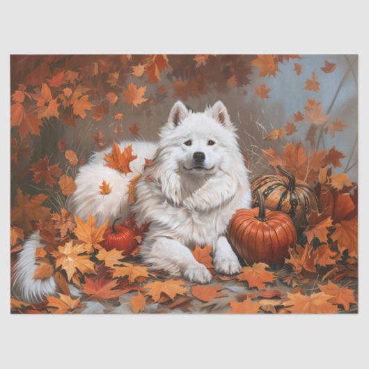 Herfst Samoyed Hond Decoupage Tissuepapier (Voorkant)
