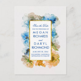  Herfst Save the Date - Goud en Navy Bloemen Aankondigingskaart