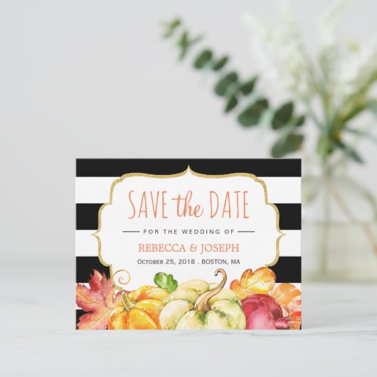 Herfst Save the Date - Herfst Pompoen Maple Blader Aankondigingskaart (Staand voorkant)