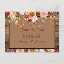 Herfst Save the Date Kaart - Rustieke Bloemen Huwe