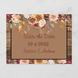 Herfst Save the Date Kaart - Rustieke Bloemen Huwe