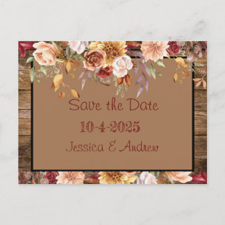 Herfst Save the Date Kaart - Rustieke Bloemen Huwe