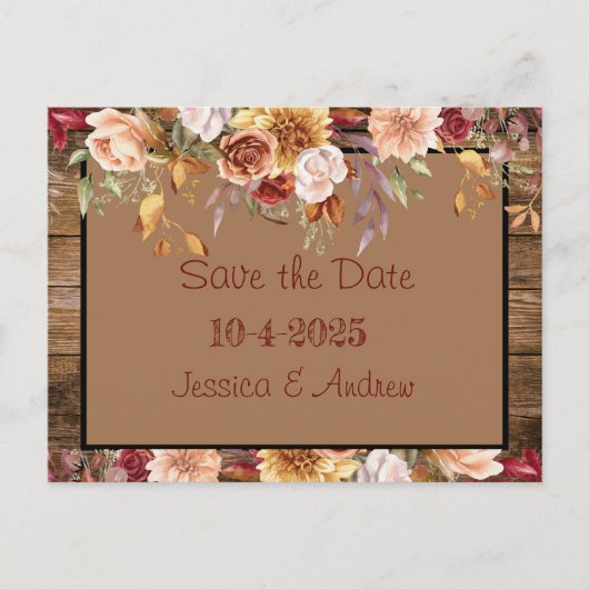 Herfst Save the Date Kaart - Rustieke Bloemen Huwe (Voorkant)