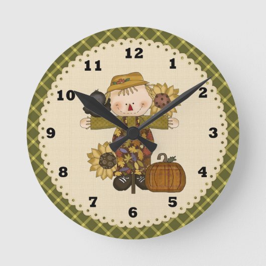 Herfst Scarecrow-klok Ronde Klok (Voorkant)