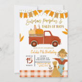 Herfst scarecrows pomkin verjaardagsuitnodiging kaart (Voorkant)