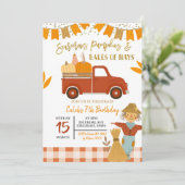 Herfst scarecrows pomkin verjaardagsuitnodiging kaart (Staand voorkant)