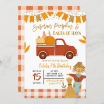 Herfst scarecrows pomkin verjaardagsuitnodiging