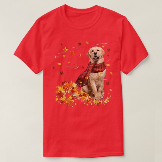 Herfst Scarf Golden Retriever Dog Autumn Falling L T-shirt (Design voorkant)