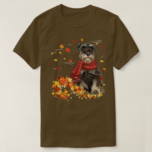 Herfst ScarfMiniature Schnauzer Dog Autumn Falling T-shirt (Design voorkant)