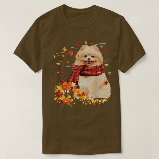 Herfst ScarfPomeranian Dog Autumn Falling Leaves T-shirt (Design voorkant)
