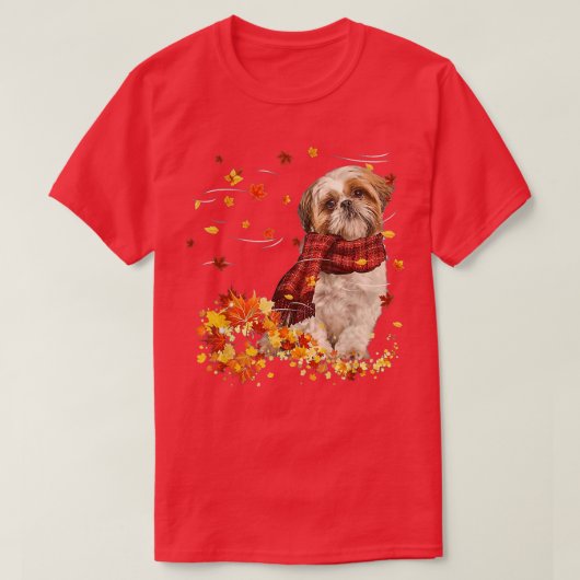 Herfst ScarfShih Tzu Dog herfst afvallende bladere T-shirt (Design voorkant)