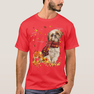 Herfst ScarfShih Tzu Dog herfst afvallende bladere T-shirt