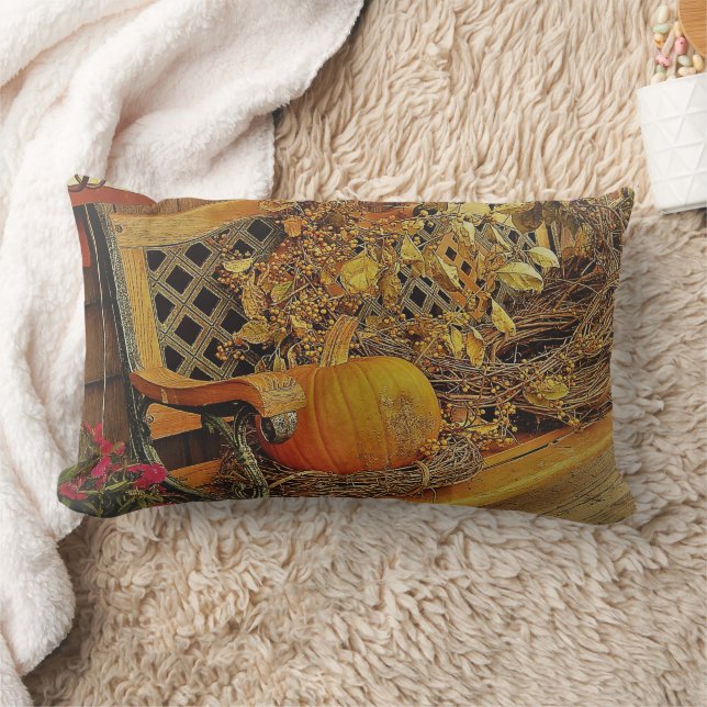 Herfst Scene - Pompoen en Bittersweet Vine Op Benc Kussen (Deken)