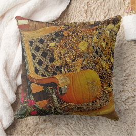 Herfst Scene - Pompoen en Bittersweet Vine Op Benc Kussen