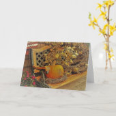 Herfst scene / pompoen en bitterzoete wijn op bank kaart (Gele Bloem)