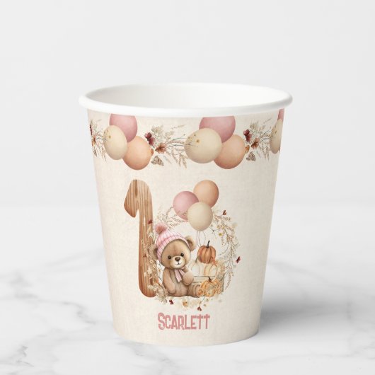 Herfst Schattige Beer Beary 1st Birthday Girl Pape Papieren Bekers (Voorkant)
