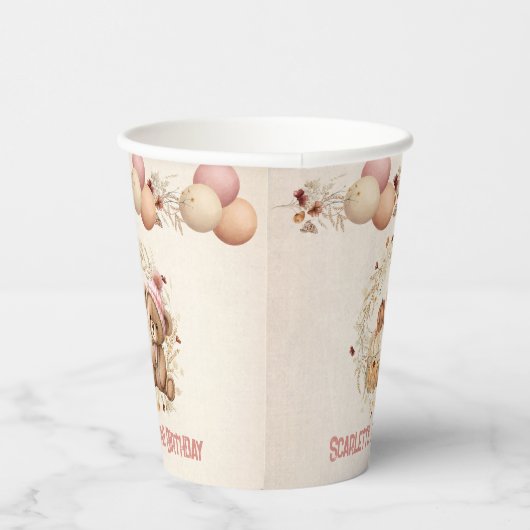 Herfst Schattige Beer Meisje Verjaardag Papier Cup Papieren Bekers (Rechts)