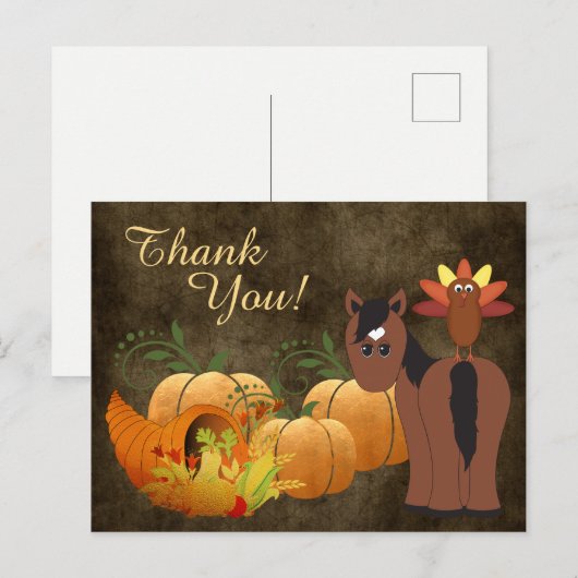 Herfst Schattige Bruin Paard en Turkije Dank u Feestdagenkaart (Voorkant / Achterkant)