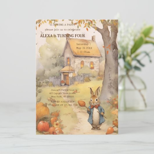 Herfst Schattige Konijn Verjaardag Kaart (Staand voorkant)