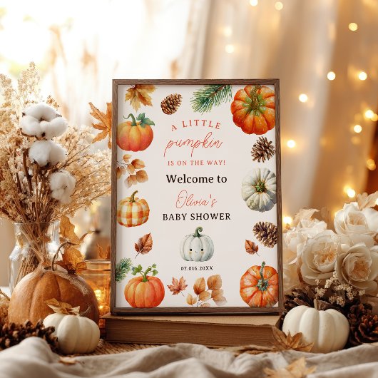 Herfst Schattige Little Pumpkin baby shower welkom Poster
