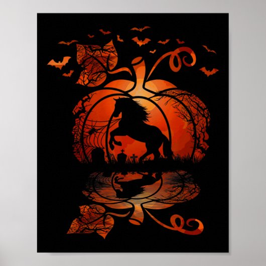 Herfst Schattige Paard In De Pompoen Fun Halloween Poster (Voorkant)