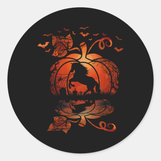 Herfst Schattige Paard In De Pompoen Fun Halloween Ronde Sticker (Voorkant)