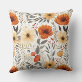 Herfst Schattige Sinaasappel Bloempatroon Wit Kussen (Achterkant)