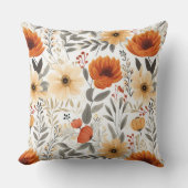 Herfst Schattige Sinaasappel Bloempatroon Wit Kussen (Voorkant)