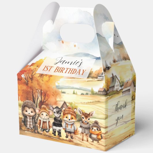 Herfst Schattigee bosdieren Verjaardag Grote Gable Bedankdoosjes (Voorkant)