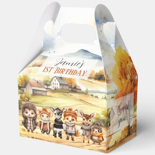 Herfst Schattigee bosdieren Verjaardag Grote Gable Bedankdoosjes (Achterkant)