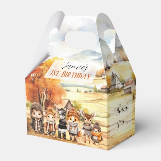 Herfst Schattigee bosdieren Verjaardag kleine geve Bedankdoosjes (Voorkant Zijde)