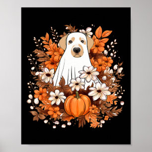 Herfst Schattigee Dog Ghost Met Pompoen Halloween Poster