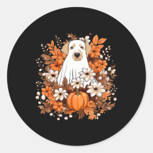 Herfst Schattigee Dog Ghost Met Pompoen Halloween Ronde Sticker