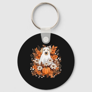 Herfst Schattigee Dog Ghost Met Pompoen Halloween  Sleutelhanger