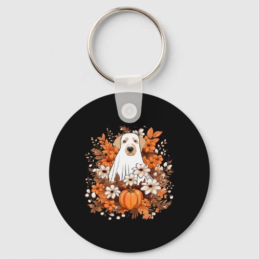 Herfst Schattigee Dog Ghost Met Pompoen Halloween  Sleutelhanger (Voorkant)