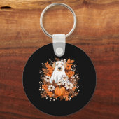Herfst Schattigee Dog Ghost Met Pompoen Halloween  Sleutelhanger (Voorkant)