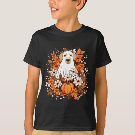 Herfst Schattigee Dog Ghost Met Pompoen Halloween T-shirt (Voorkant)