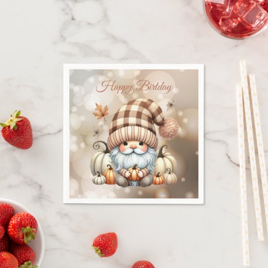 Herfst Schattigee Gnome Fall Bladeren Verjaardag Servet (Insitu)