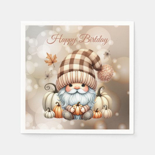 Herfst Schattigee Gnome Fall Bladeren Verjaardag Servet (Voorkant)