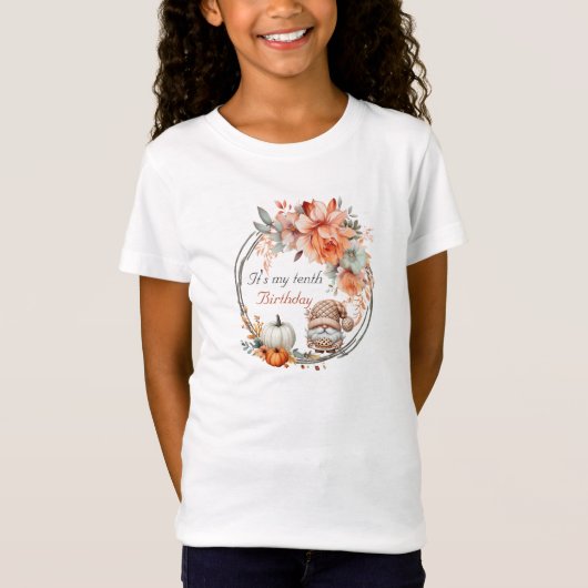 Herfst Schattigee Gnome Fall Bladeren Verjaardag T-shirt (Voorkant)