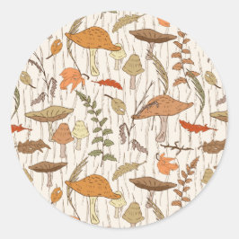 Herfst schimmels en bladeren - naadloos patroon. ronde sticker